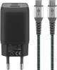 Goobay 65 W Set aus USB-C-Schnellladegerät Nano und USB-C-Textilkabel (1 m) - 2x USB-C-Anschlüsse (Power Delivery) und 1x USB-A-Anschluss (Quick Charge 3.0)