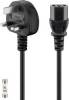 Goobay 51323 Kaltgerätekabel UK, 1,8 m, schwarz, 3×1 mm², UK 3-Pin-Stecker (Typ G, BS 1363) > Gerätebuchse C13 (Kaltgeräteanschluss)
