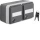 Hager WNC147 socket outlet SCHUKO AP 2-way horizontal with closure flap door, described field