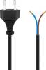 Goobay 50085 Cable with Euro plug for assembly, 1.5 m, black, (2×0.75 mm²) – Euro plug (type C, CEE 7/16) > loose cable ends