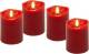 Goobay 4er-Set LED-Echtwachskerzen, rot - with timer function and 3D-flame cone, battery-operated, warm white (2700 K)