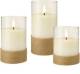 Goobay 3er-Set LED-Echtwachs-Kerzen im Glas, weiß, mit Hanf umwickelt, weiß-beige, mit Timerfunktion, 3D-Flammenkegel, batteriebetrieben, warmweiß (2700 K)
