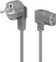 Goobay 50079 beidseitig abgewinkeltes Kaltgeräte-Anschlusskabel, 2 m, Grau, 3×0,75 mm², Schutzkontaktstecker Hybrid (Typ E/F, CEE 7/7) 90° > Gerätebuchse C13 90°